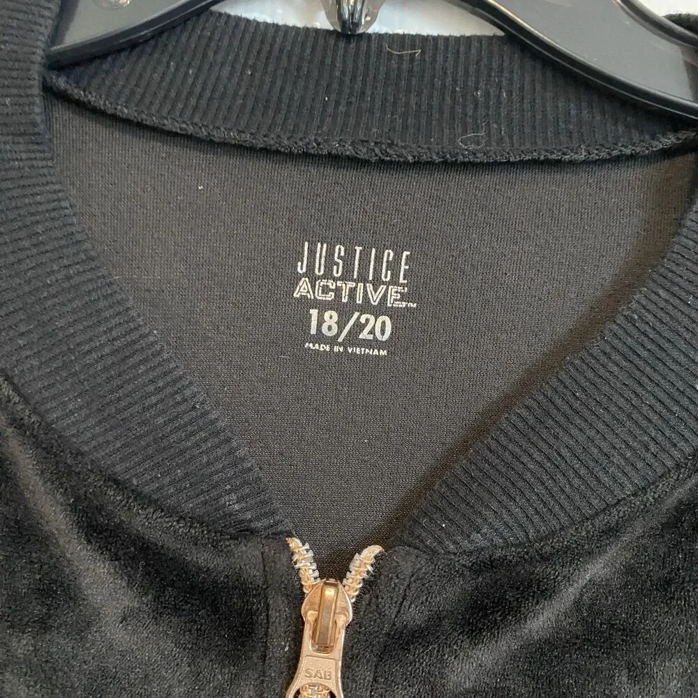 Justice Active Girls Jacket Velour Sequin Zipper Black And Copper size 18-20